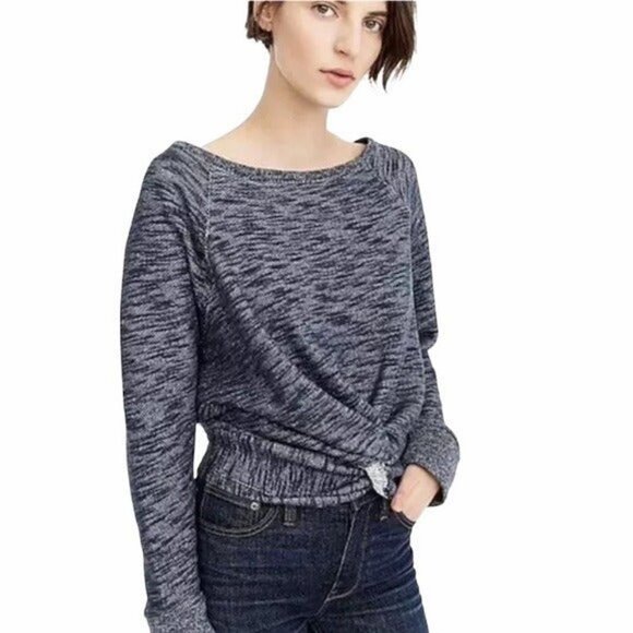 J. Crew S/M Navy Blue Twist Front Long Sleeve Sweatshirt - Picture 1 of 11